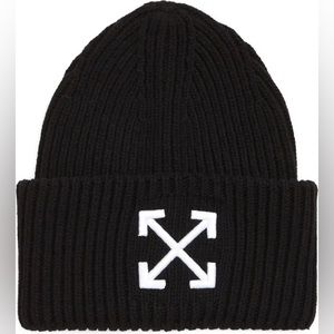 $305 NWOT AUTHENTIC OFF-WHITE ITALIAN WOOL RIB BLACK BEANIE O/S